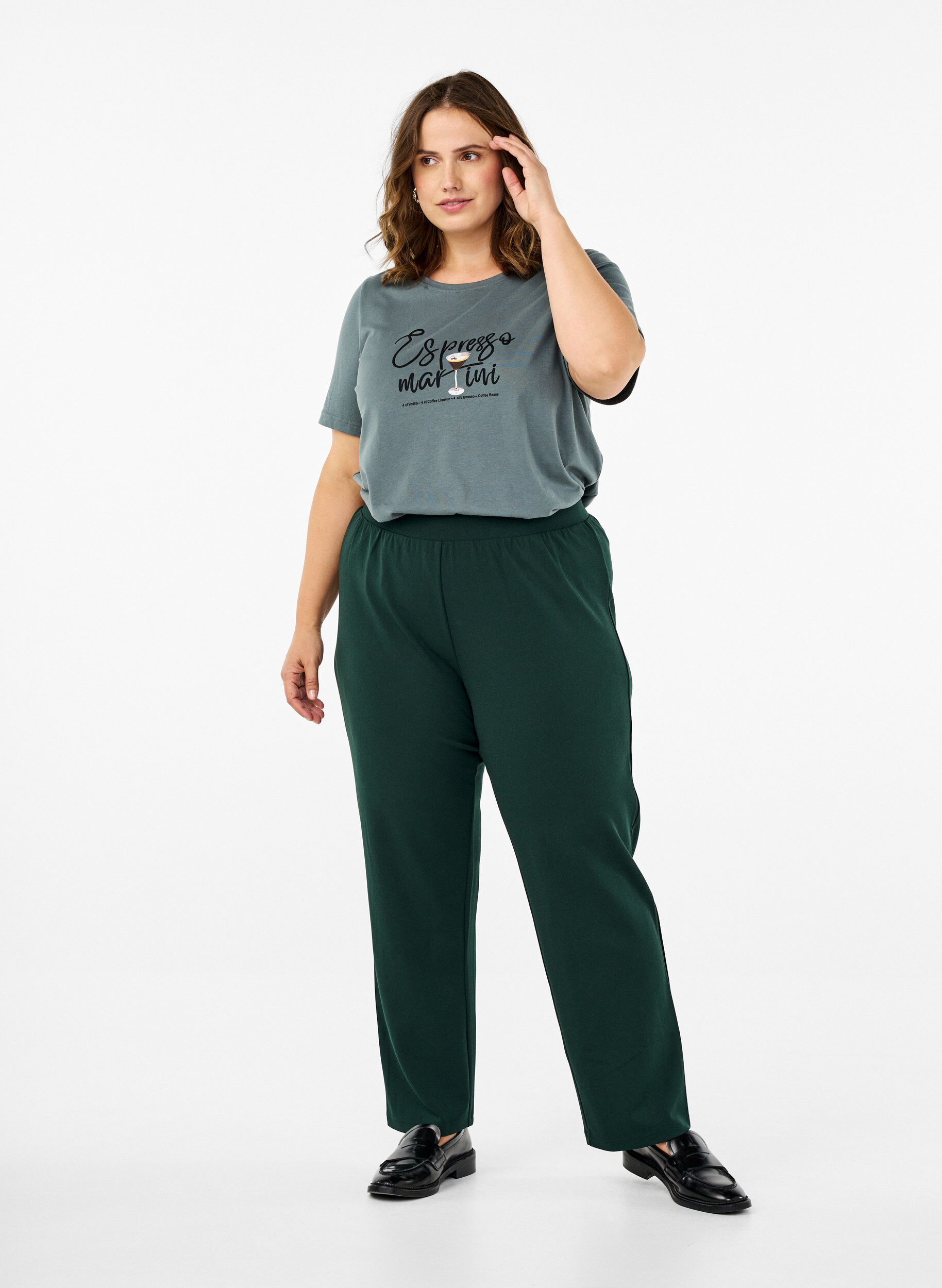 Zizzi Pantalon &agrave; coupe droite, Vert fonc&eacute;, Model image number 0