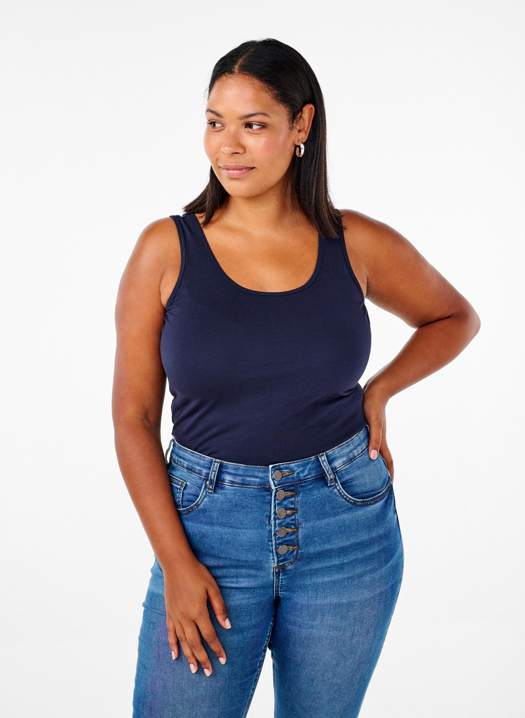 ZizziEffen gekleurd basic top in katoen, Blauw, Model image number 0