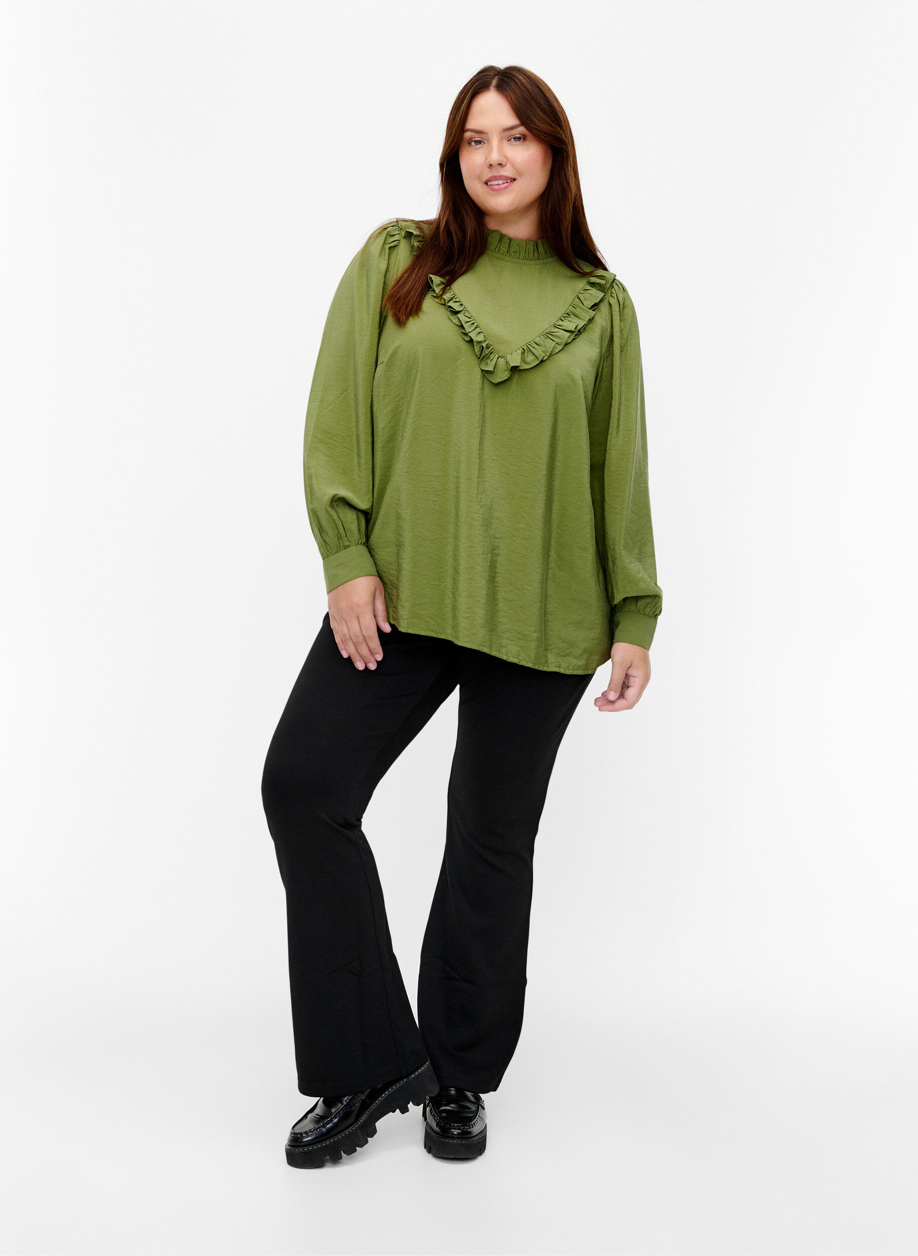 ZizziViscose blouse met franjes., Loden Green, Model image number 2