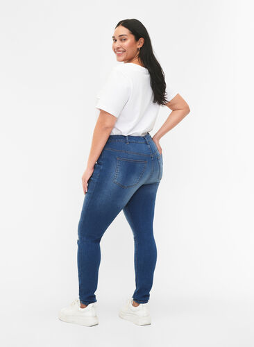 Destroyed super slanke Sanna jeans, Blue denim, Model image number 1