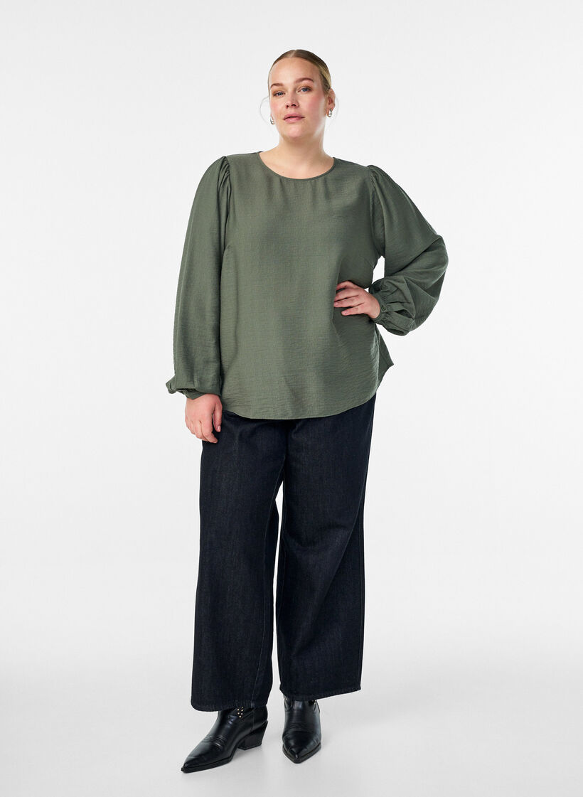 Viscose blouse met lange mouwen, Groen, Model image number 1