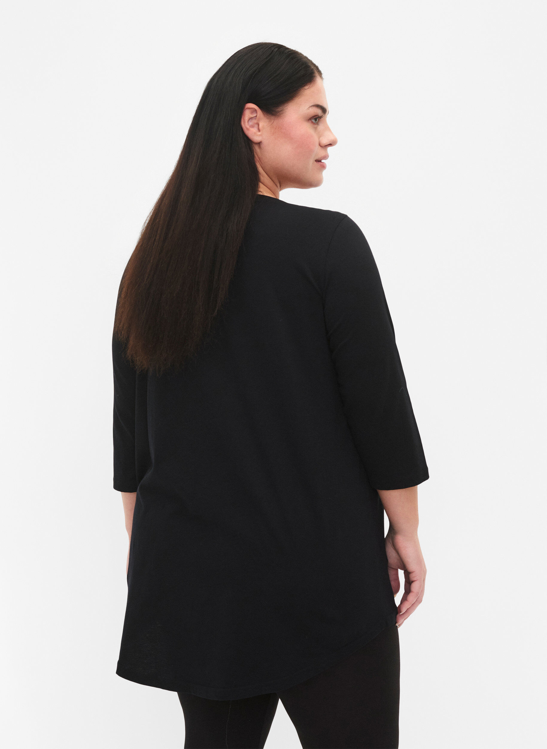 ZizziKatoenen t-shirt met 3/4 mouwen, Black, Model image number 1