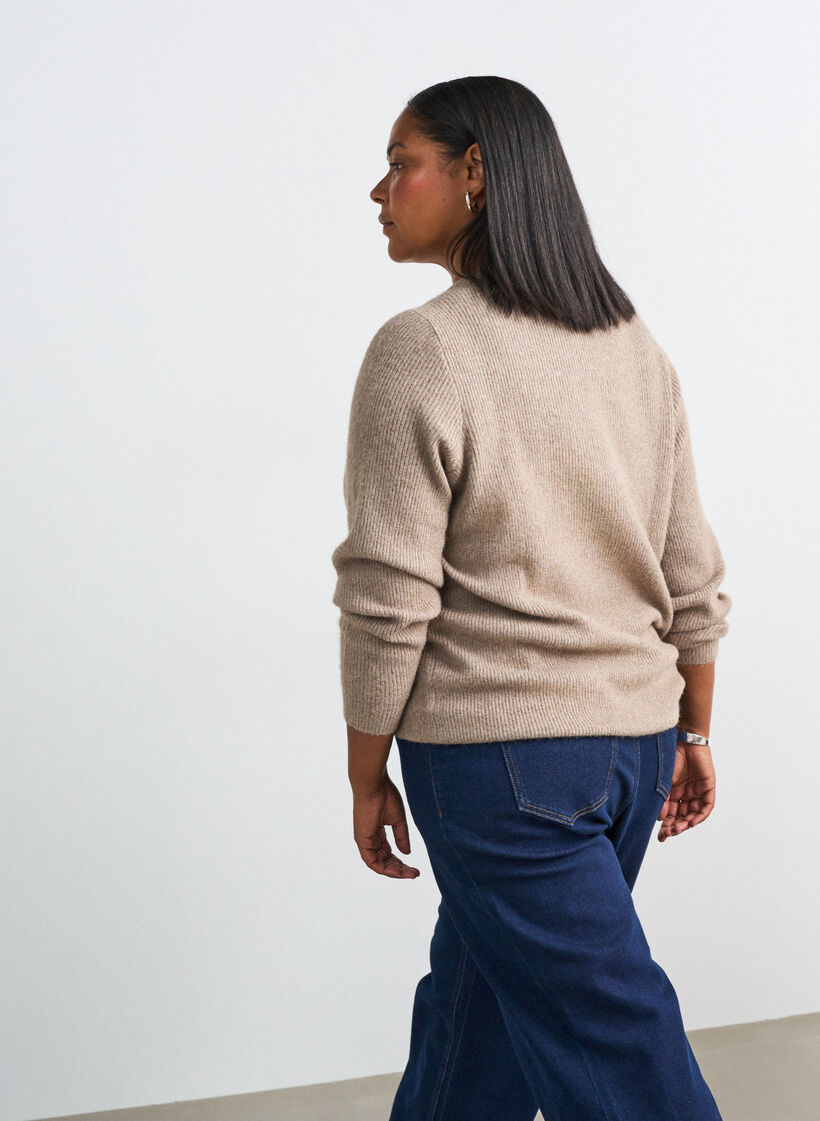 Gem&ecirc;leerde gebreide blouse met ronde hals, Beige, Model image number 2