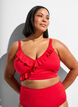 Haut de bikini avec volants et coussinets amovibles, Rouge, Model image number 0