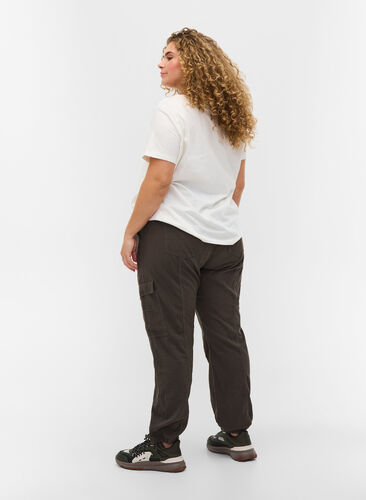 Pantalon ample en coton, Khaki Green, Model image number 1