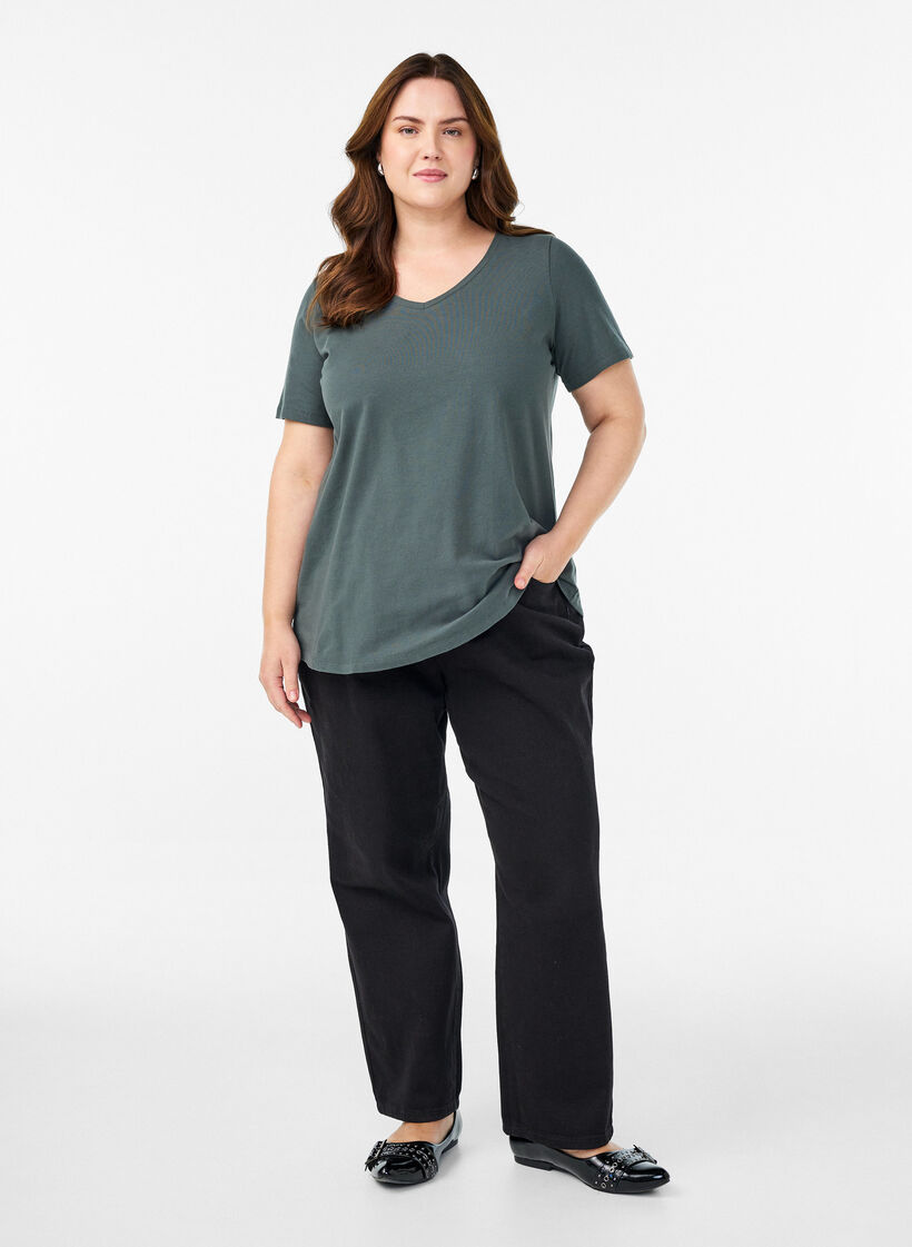 Effen basic katoenen T-shirt, Groen, Model image number 1