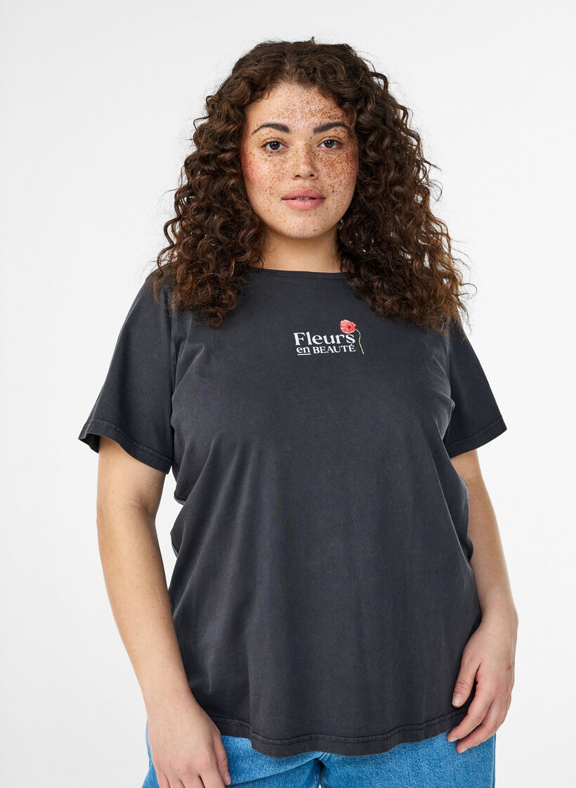 Katoenen T-shirt met print op de voorkant en achterkant, 9991, Model image number 0