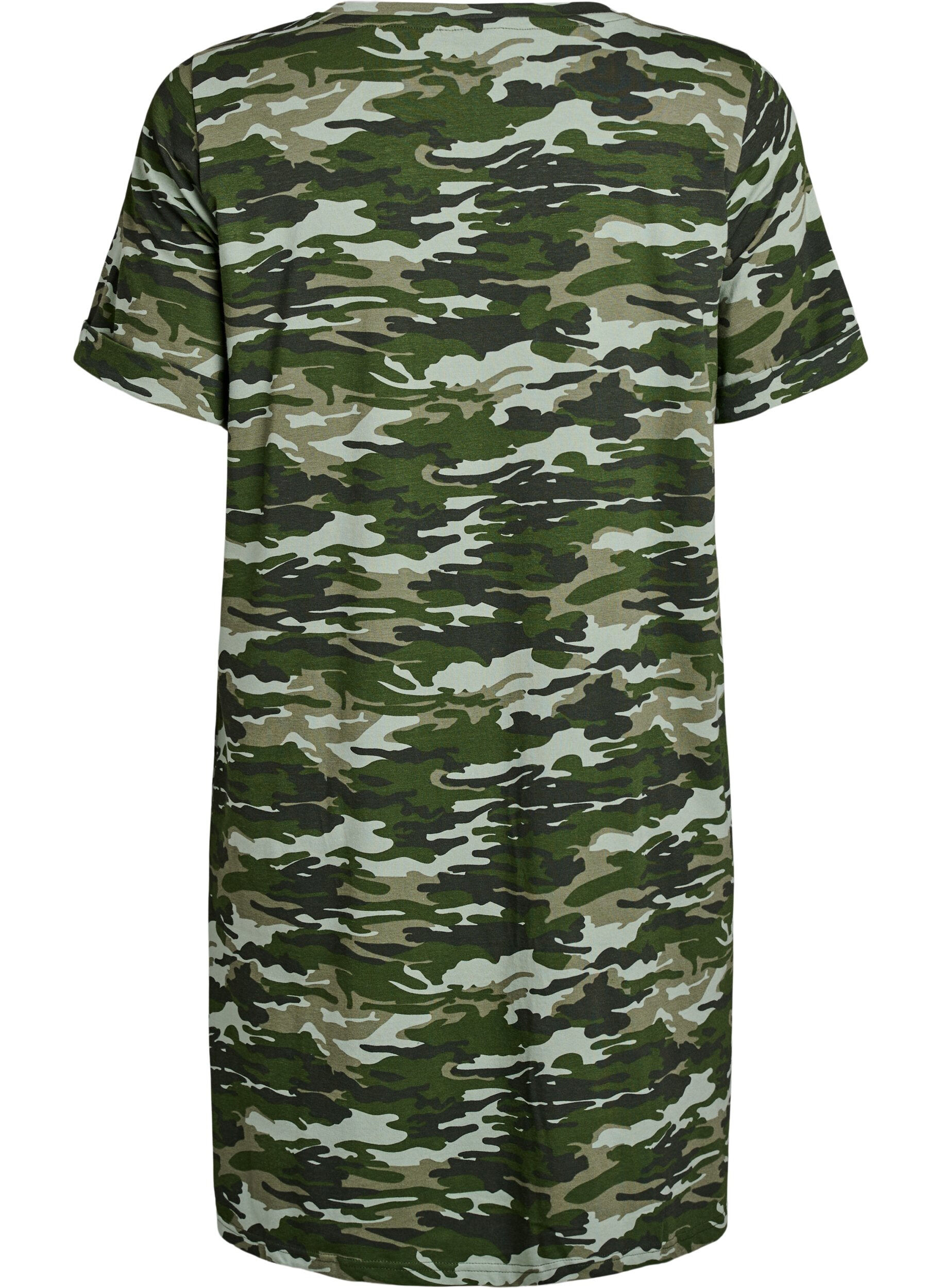 Zizzi Robe T-shirt courte en jersey de coton, Vert Kaki, Packshot image number 1