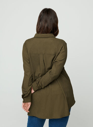 Gestructureerde blouse met borstzakken, Dark Green ASS, Model image number 1
