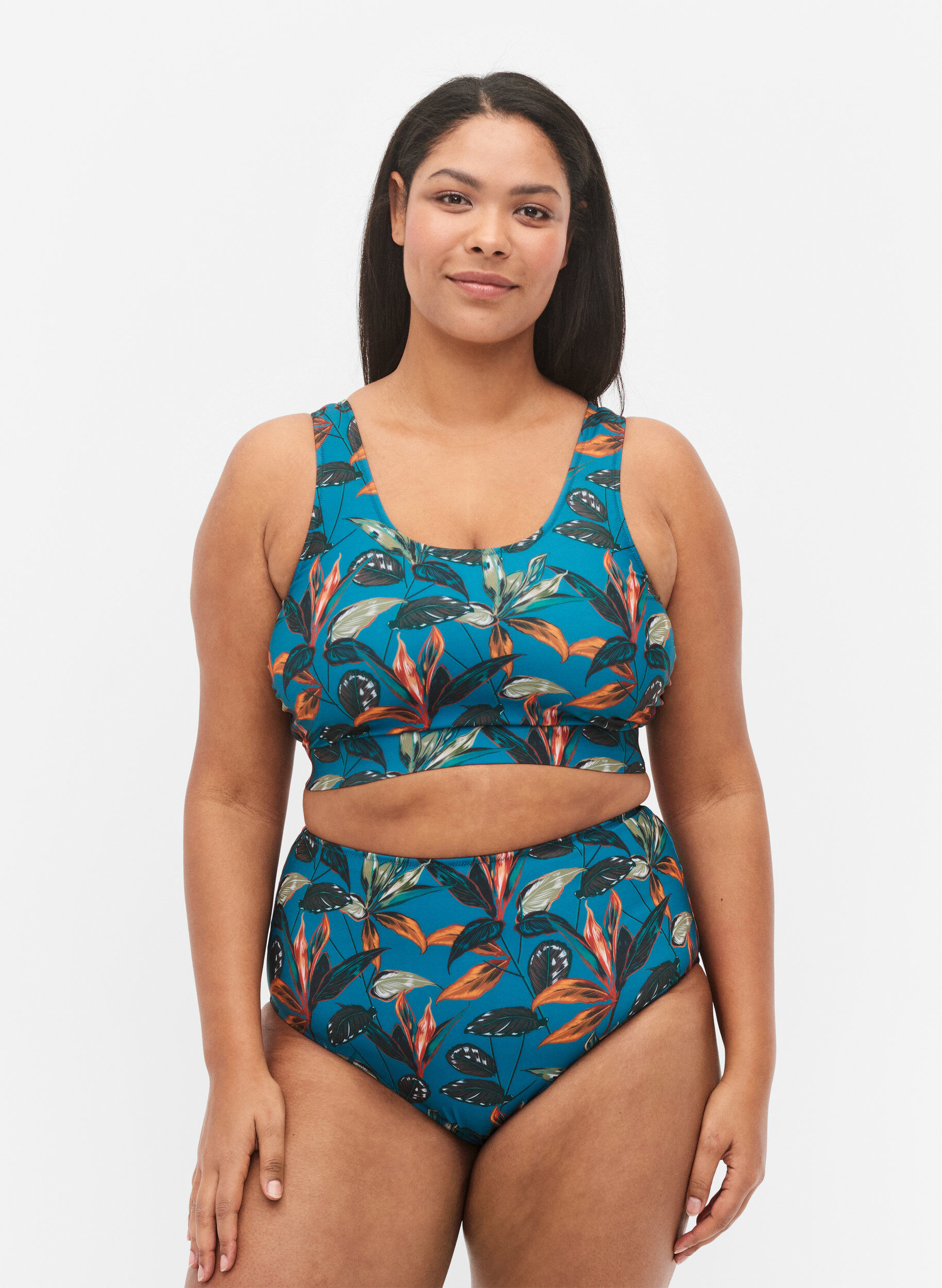 ZizziBikinibroekje met hoge taille en print, Turquoise, Model image number 0