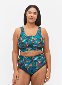 Bas de bikini taille haute avec imprimé, Leaf Print , Model