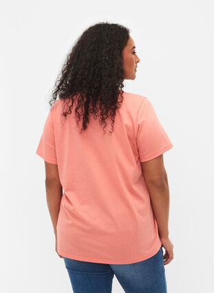 T-shirt met korte mouwen en v-hals, Bright Coral, Model image number 1