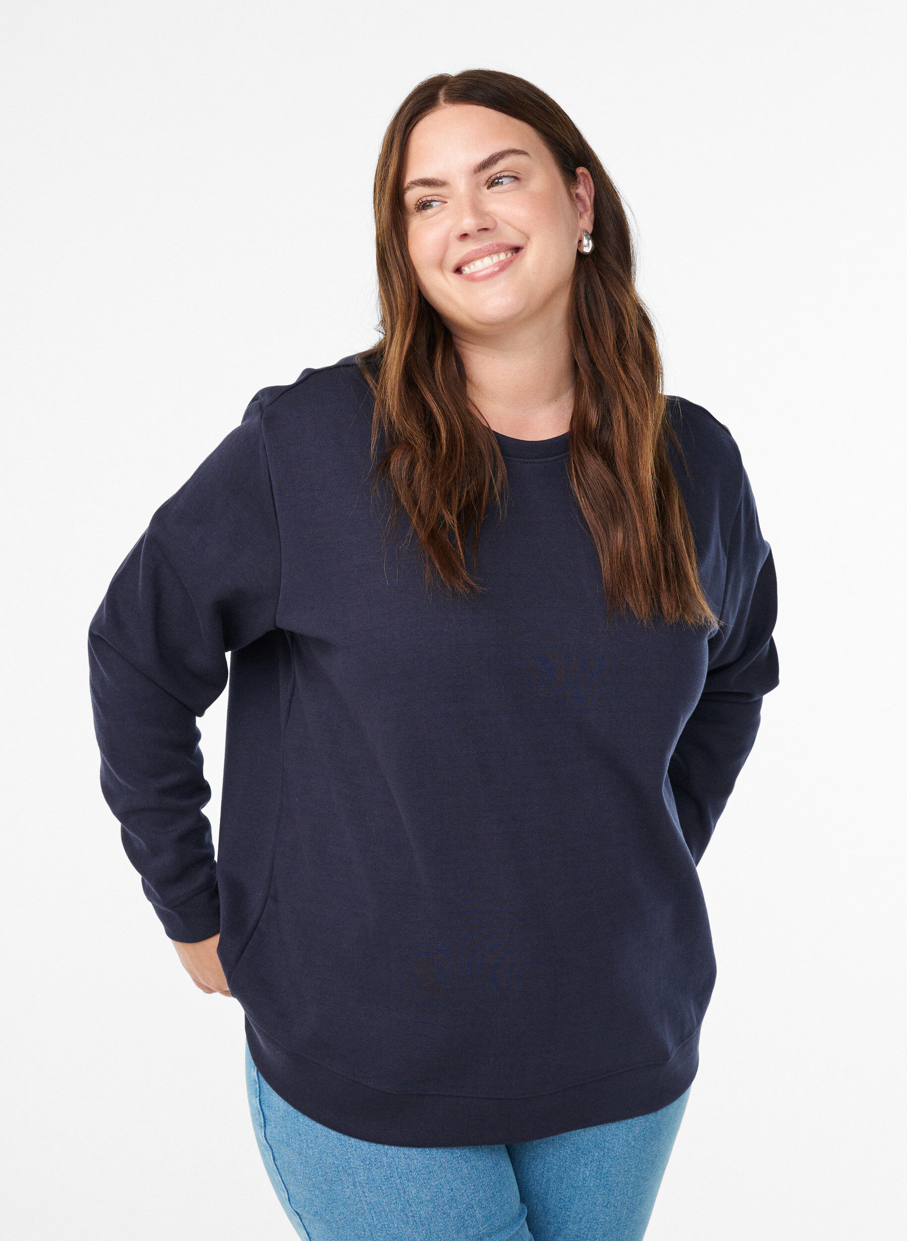 Sweatshirt met ronde hals, Blauw, Model