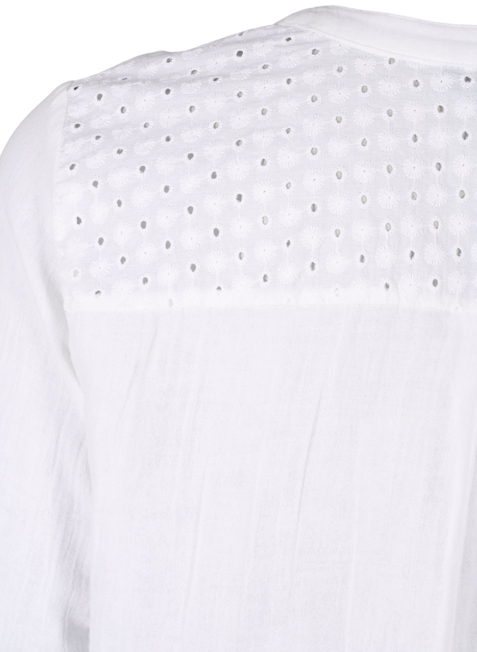 ZizziKatoenen blouse met broderie anglaise en 3/4 mouwen, Bright White, Packshot image number 3