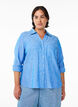 Chemise en lin et viscose avec manches 3/4, Bleu, Model image number 0