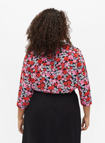 Blouse fleurie avec manches 3/4, Red Flower AOP, Model image number 1