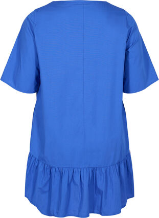 Tunique en coton à manches courtes et coupe trapèze, Dazzling Blue, Packshot image number 1