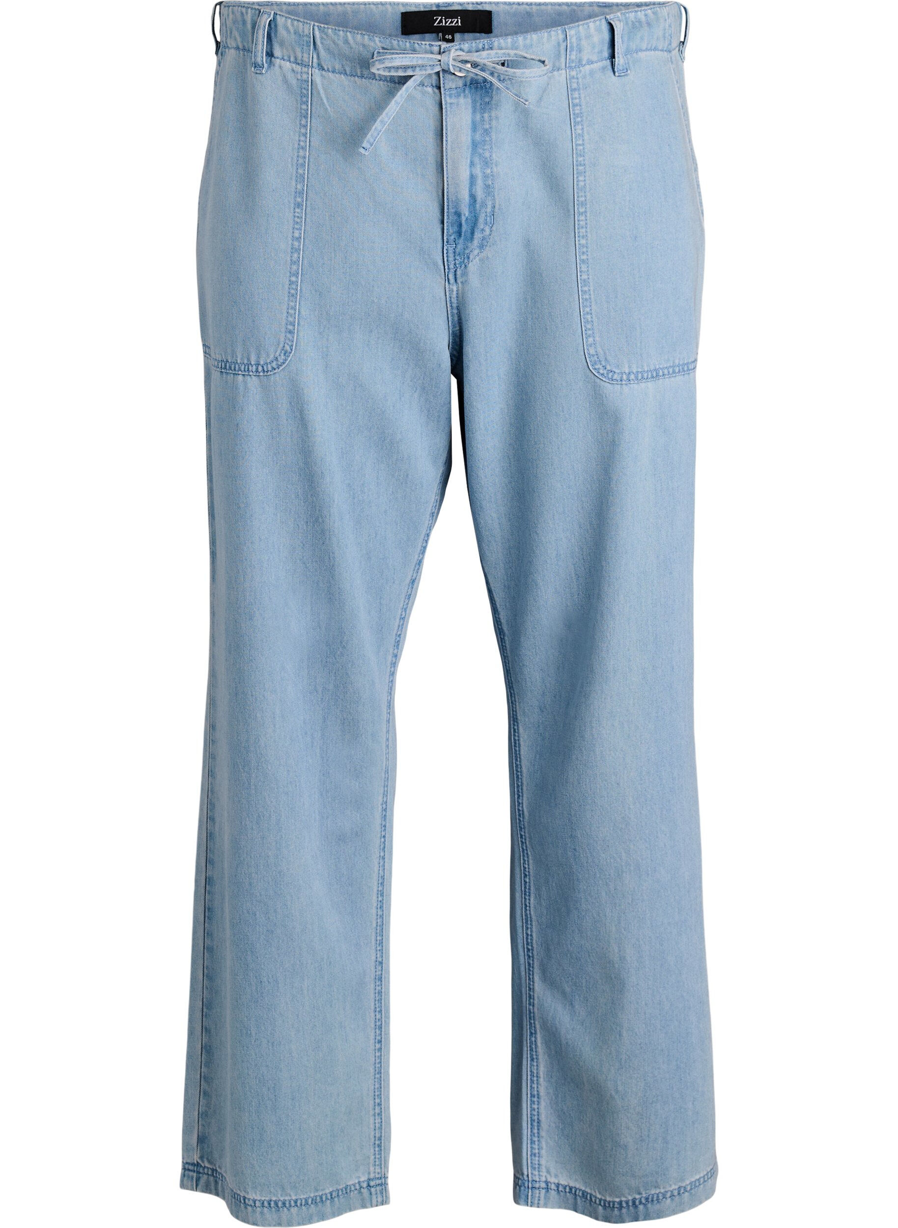 ZizziHigh-waisted jeans met strikceintuur, Blauw, Packshot image number 0