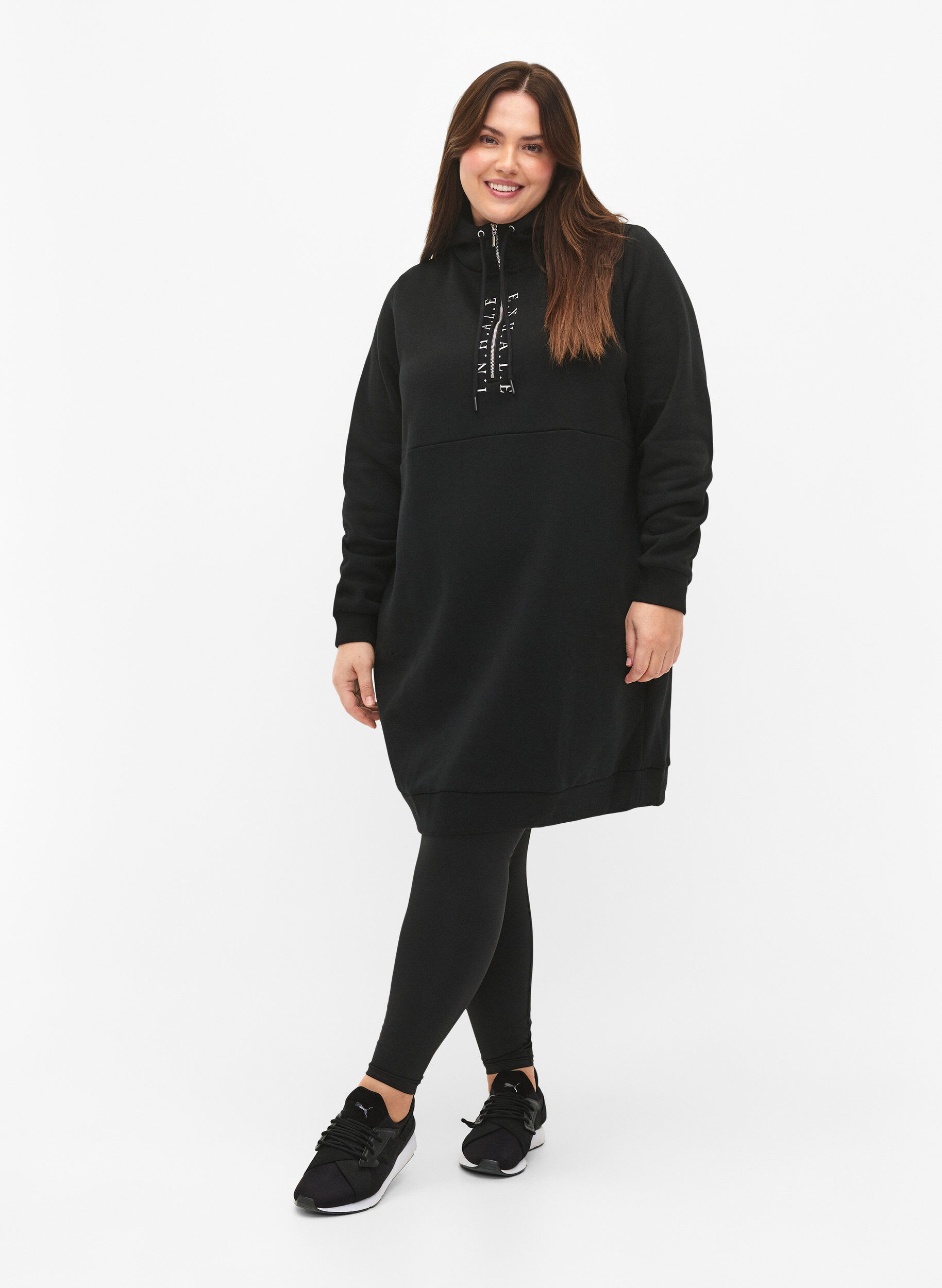 ZizziSportieve sweatshirtjurk met capuchon, Black/Grey, Model image number 2