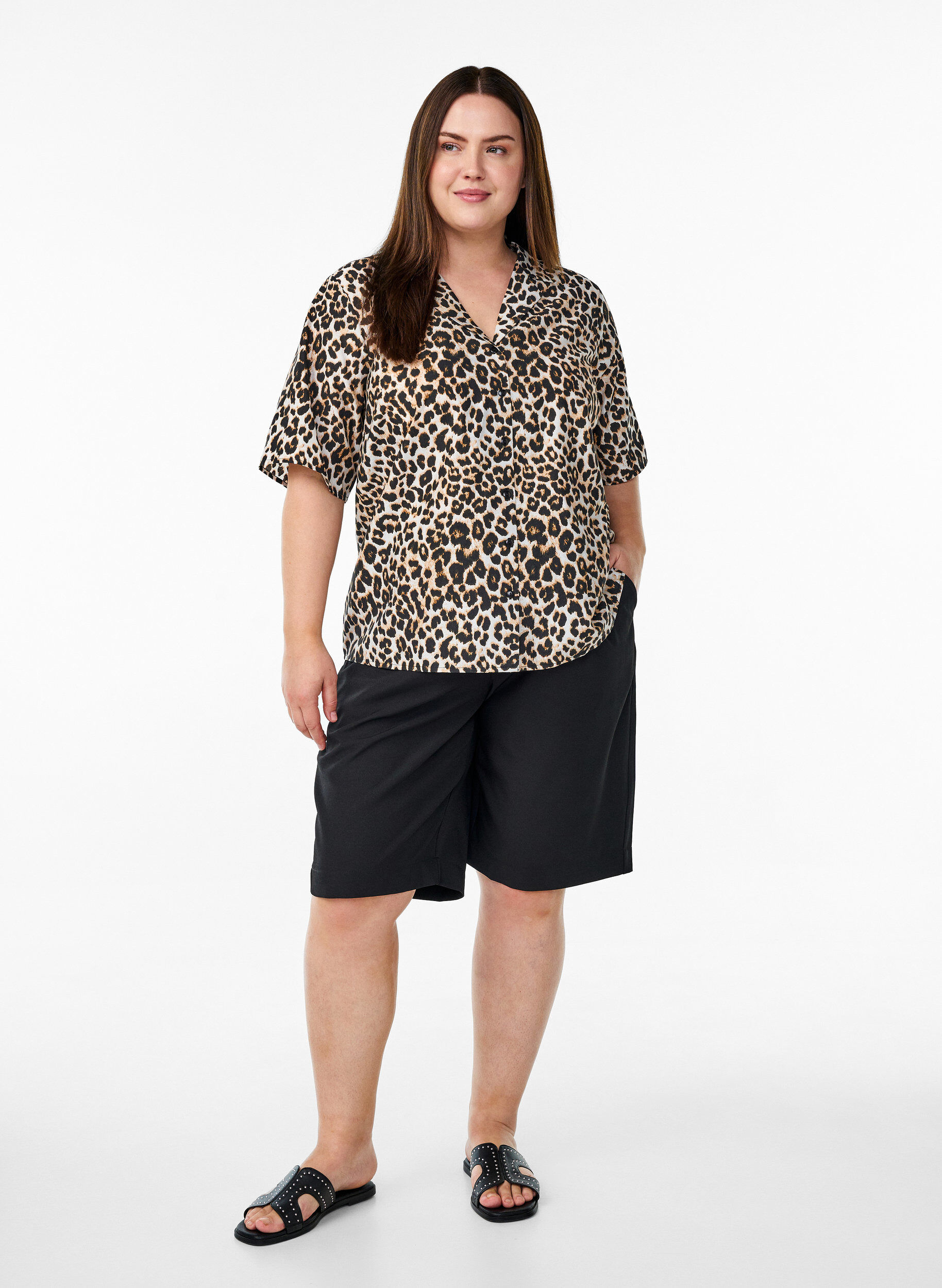 ZizziShirt blouse met print en V-hals, Bruin, Model image number 1