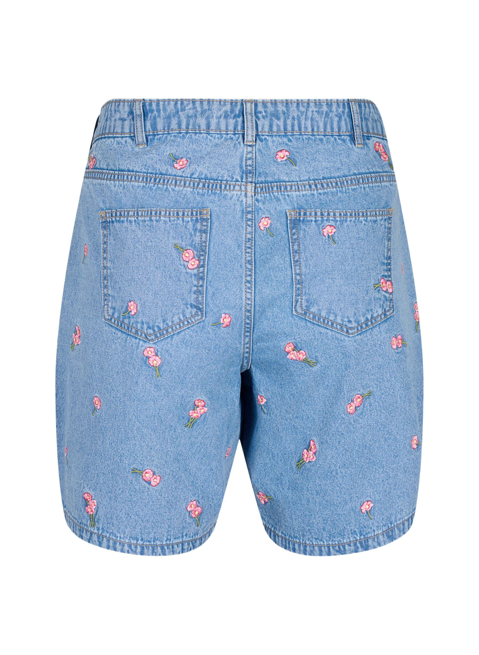 Zizzi Shorts en jean avec des fleurs brod&eacute;es, Bleu Clair, Packshot image number 1