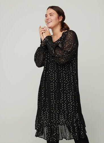 Viscose jurk met lange mouwen, Black, Model image number 0