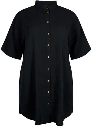 Shirt met korte mouwen en knopen, Black, Packshot image number 0