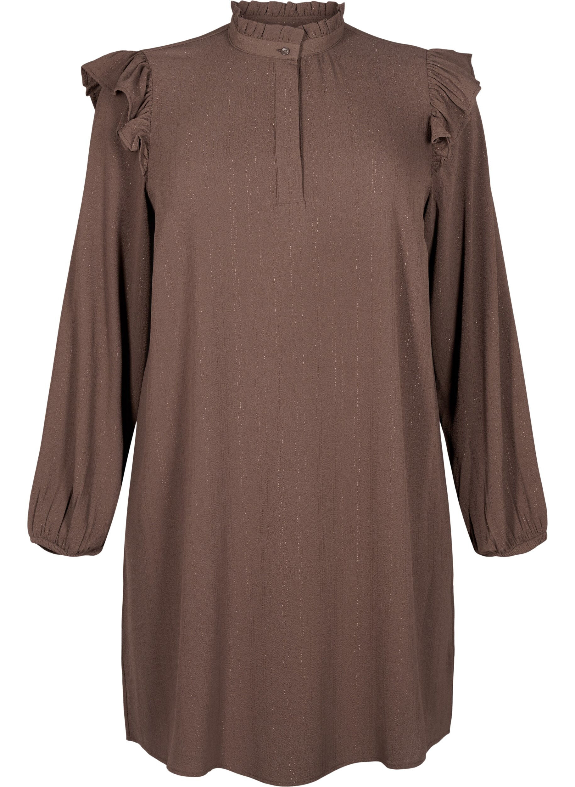 ZizziKort jurkje met ruches en glitter, Bruin, Packshot image number 0