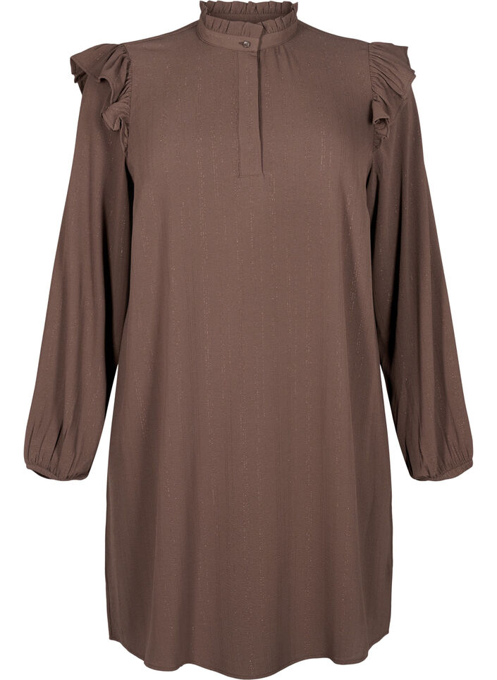 Robe courte à volants et paillettes, Marron, Packshot image number 0