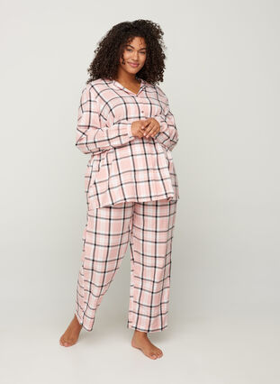 Bas de pyjama en coton à carreaux, Rose Smoke check, Model image number 2