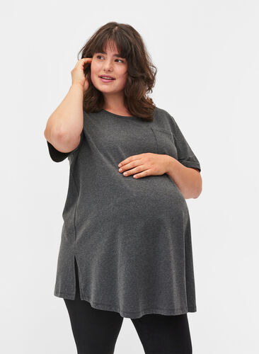 T-shirt de grossesse à manches courtes en coton, Dark Grey Melange, Model image number 0