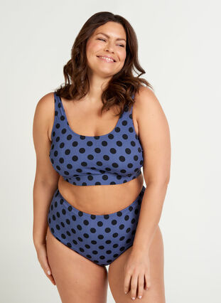 Bas de bikini taille haute avec imprimé, Blue Indigo Dot, Model image number 0