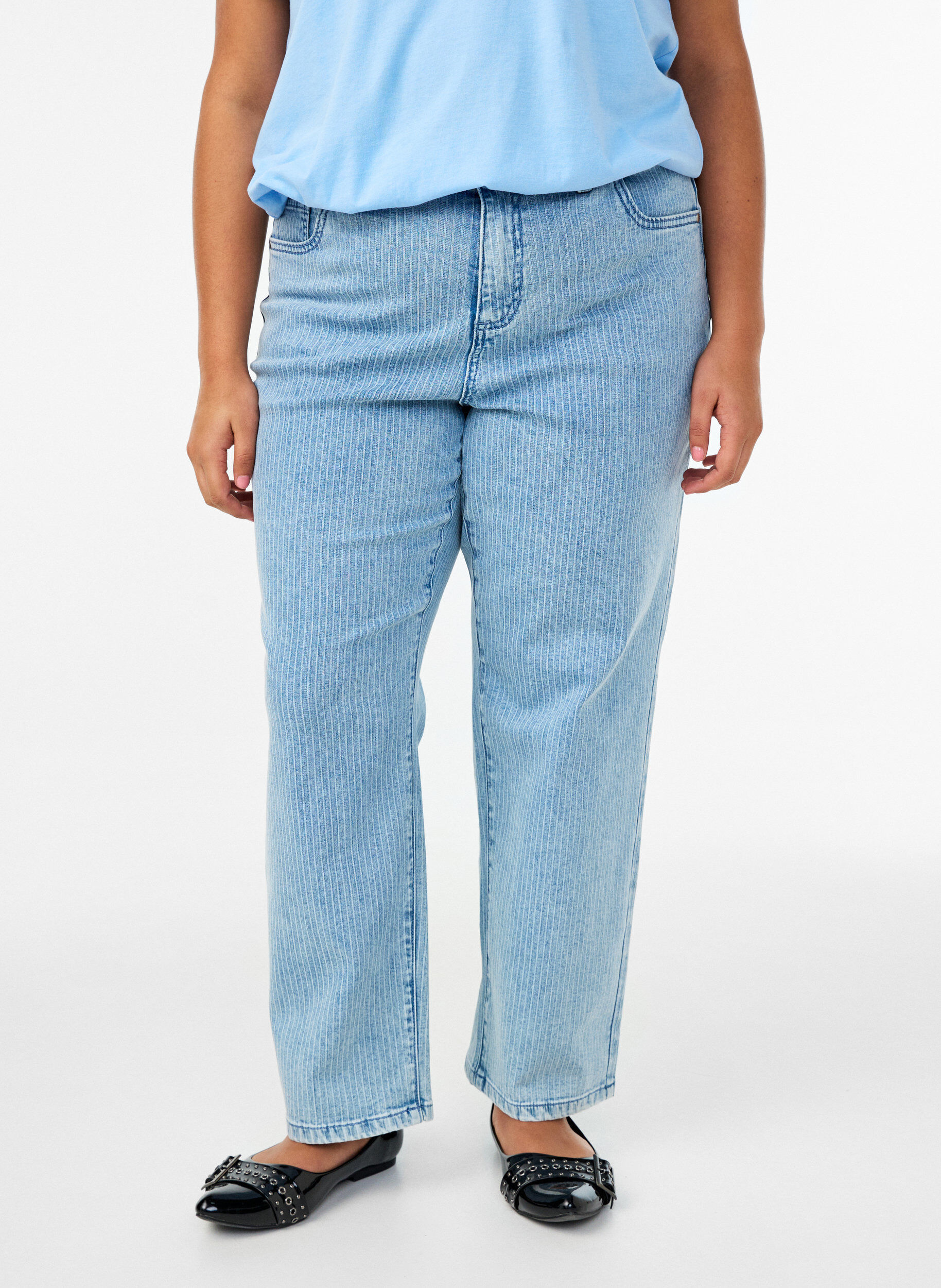 ZizziGestreepte jeans met een rechte pasvorm, Blauw, Model image number 2