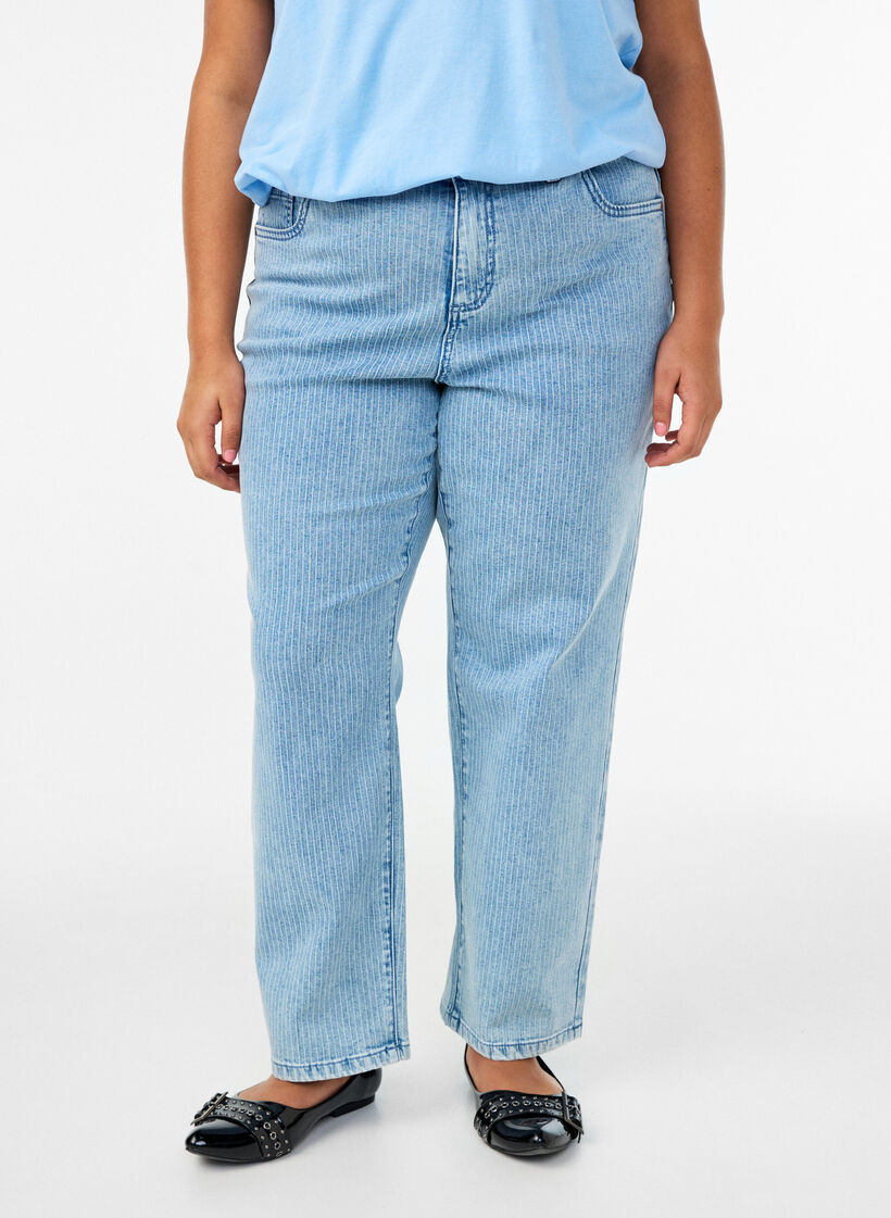 Gestreepte jeans met een rechte pasvorm, Blauw, Model image number 2