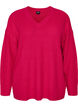 Lange ribgebreide blouse met V-hals, Roze, Packshot image number 0