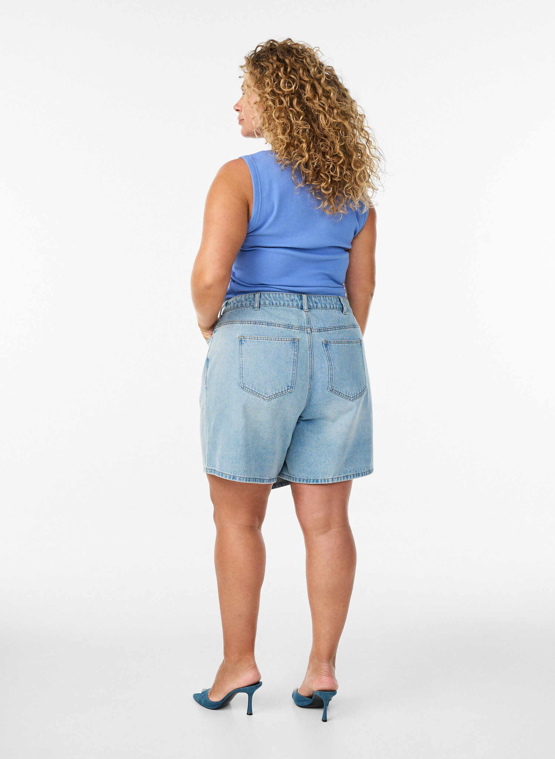 ZizziDenim skort met overslag en hoge taille, Blauw, Model image number 2