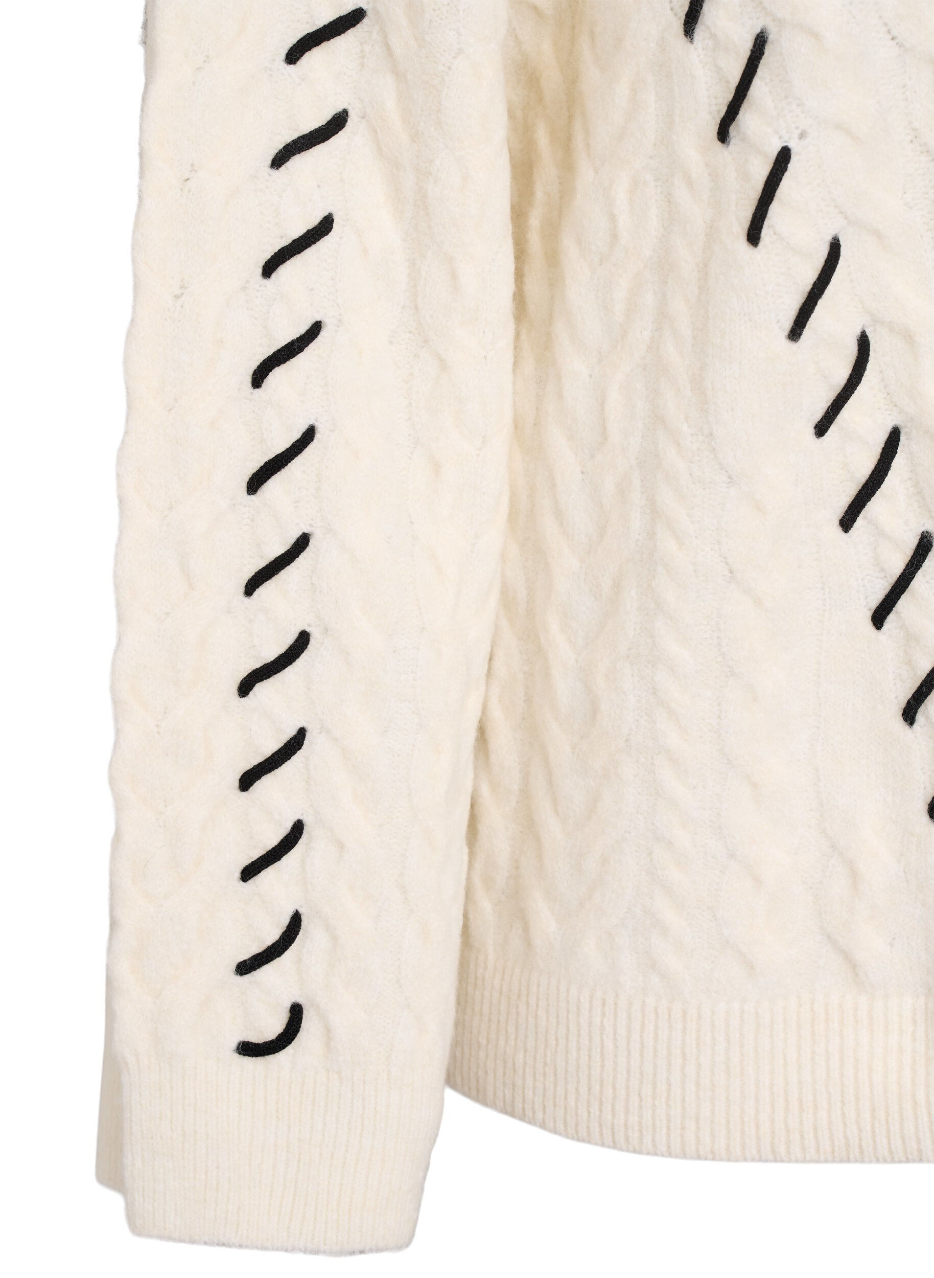 ZizziGebreide blouse met kabelpatroon en contrastdetails, Beige, Packshot image number 3
