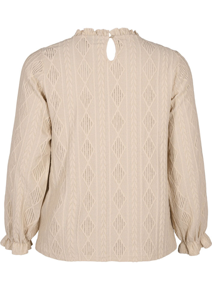 Blouse met ruches en ton-sur-ton-patroon, Sand, Packshot image number 1