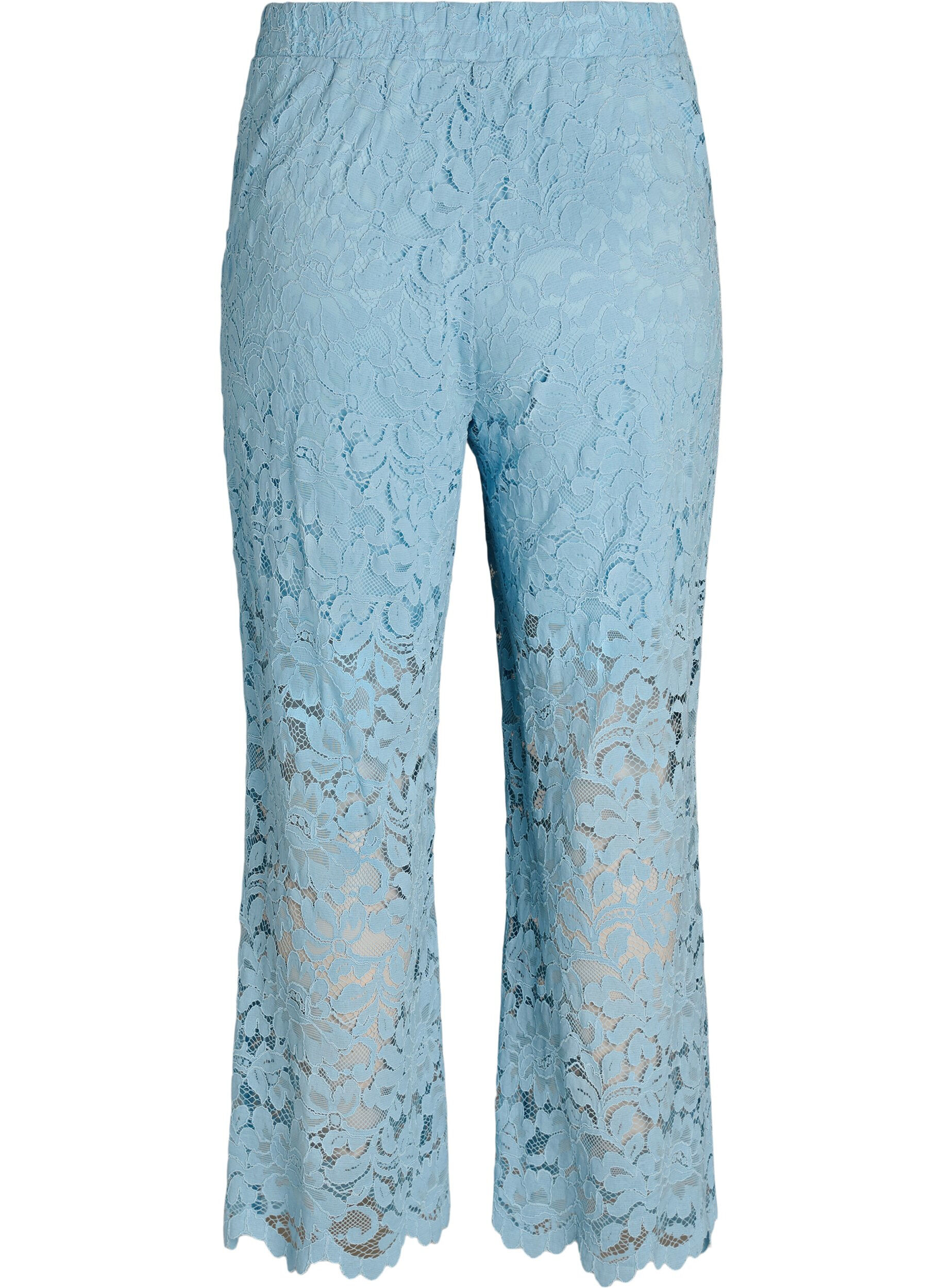 Zizzi Pantalon taille haute en dentelle &agrave; coupe droite, Bleu, Packshot image number 1