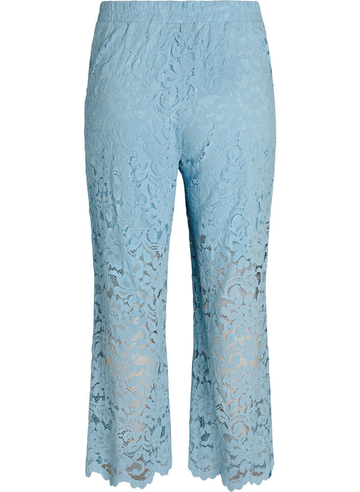 Pantalon taille haute en dentelle &agrave; coupe droite, Bleu, Packshot image number 1