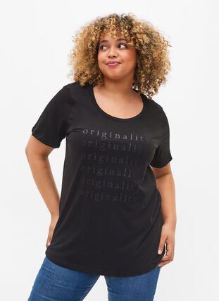 Katoenen t-shirt met tweekleurig bedrukt logo, Black Originality, Model image number 0