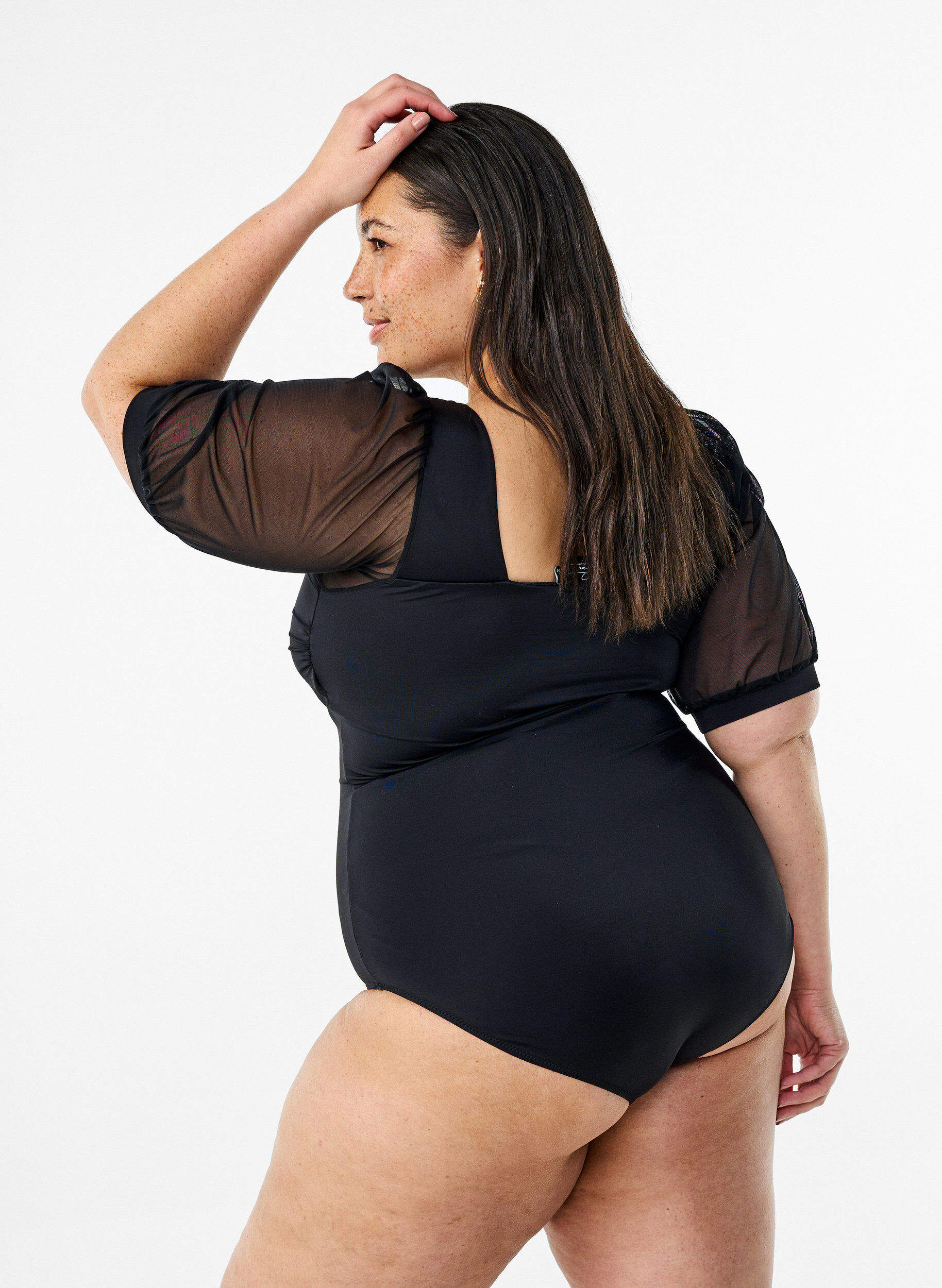 Zizzi Maillot de bain avec manches courtes en maille, Black, Model image number 1