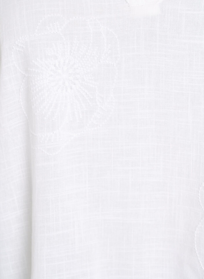 Blouse en coton avec d&eacute;tails brod&eacute;s et manches 3/4, Blanc, Packshot image number 2
