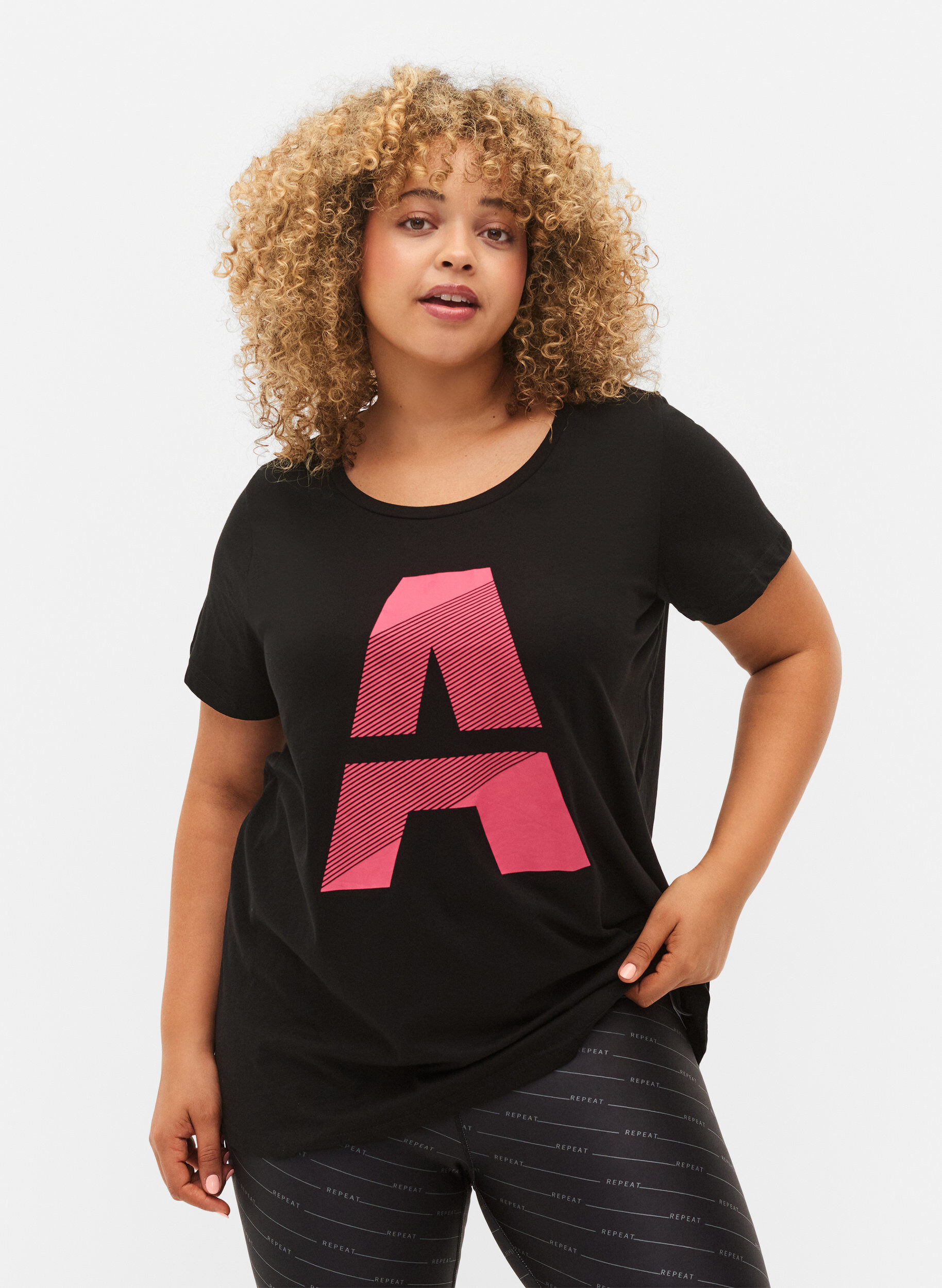 ZizziSport-T-shirt met print, Black w. Pink A, Model image number 0