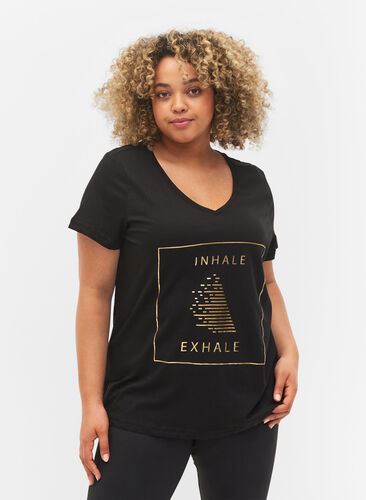 Katoenen sport t-shirt met print, Black w. inhale logo, Model image number 0