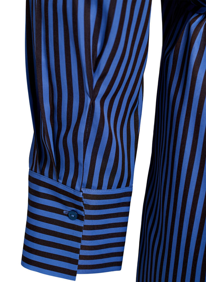 Gestreept shirt met wikkel-effect en een strikceintuur, Blauw, Packshot image number 4