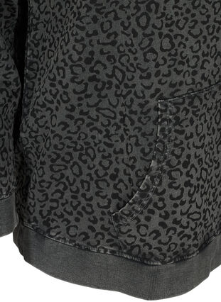 Sweatshirt in biologisch katoen en luipaard print met capuchon, Grey Leo Acid Wash, Packshot image number 3