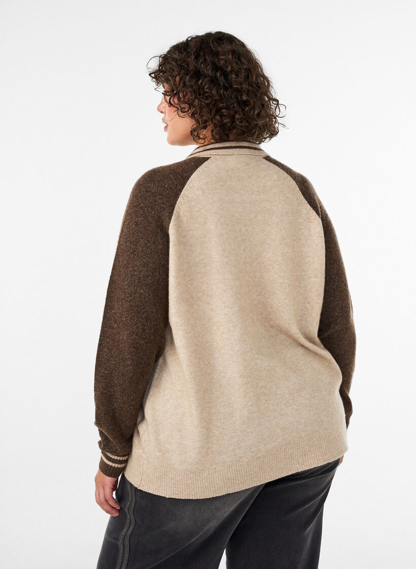 Vest met contrastmouwen en kraag, Beige, Model image number 2
