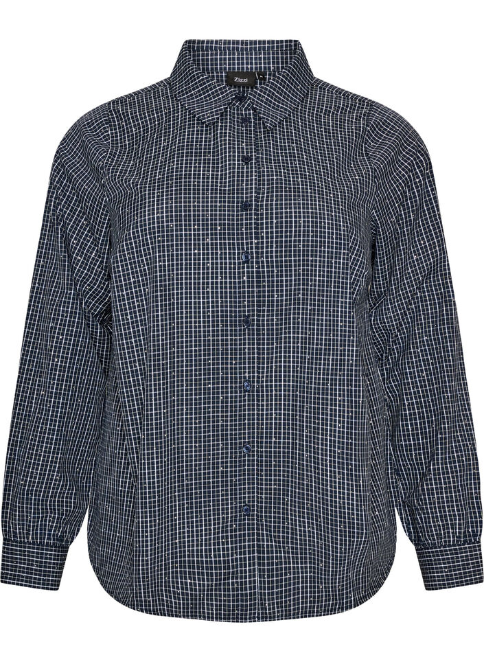 Chemise &agrave; carreaux avec strass, Bleu, Packshot image number 0