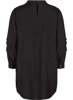 Robe en viscose à manches longues et plis, Black, Packshot image number 1